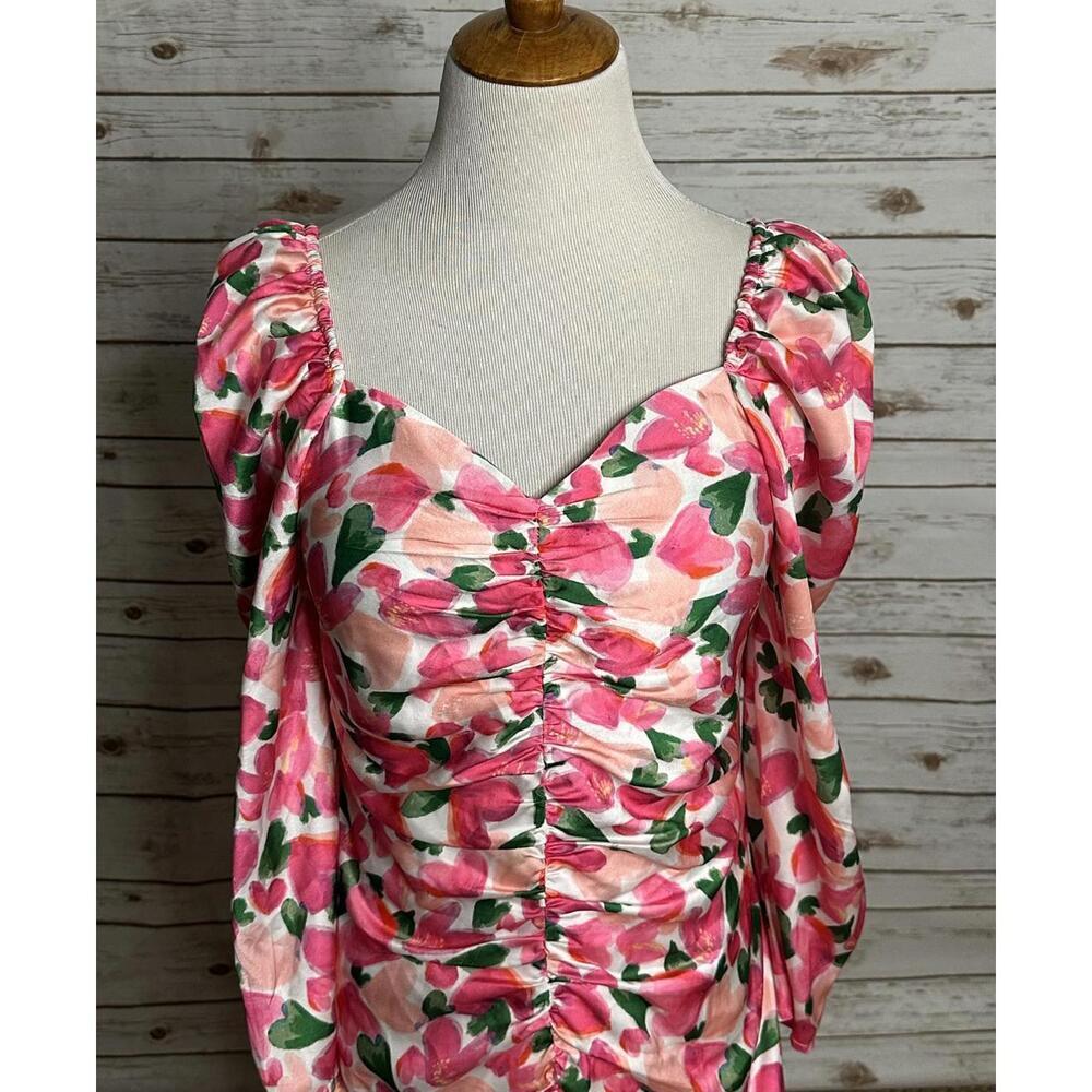 MOTF pink/multicolored heart floral sweetheart neckline maxi dress Size Large - Picture 2 of 9